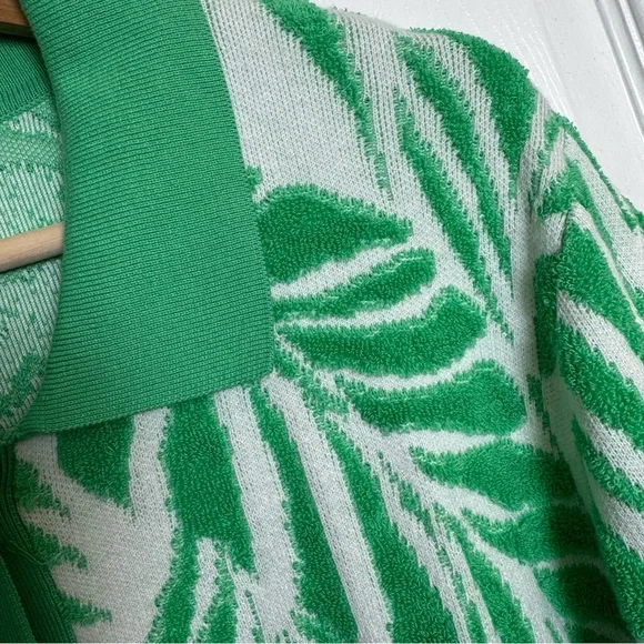 Cynthia Rowley Green White Leaf Print Tufted Cardigan Sweater Size XL Springtime - Picture 4 of 12